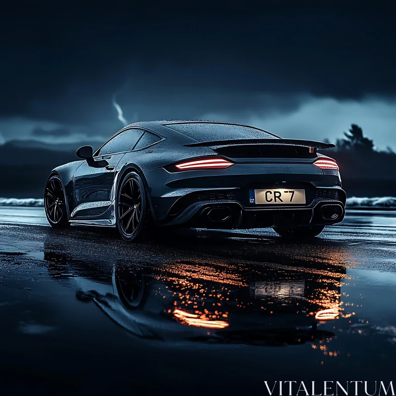 Sleek Sports Car in Night Storm AI Image