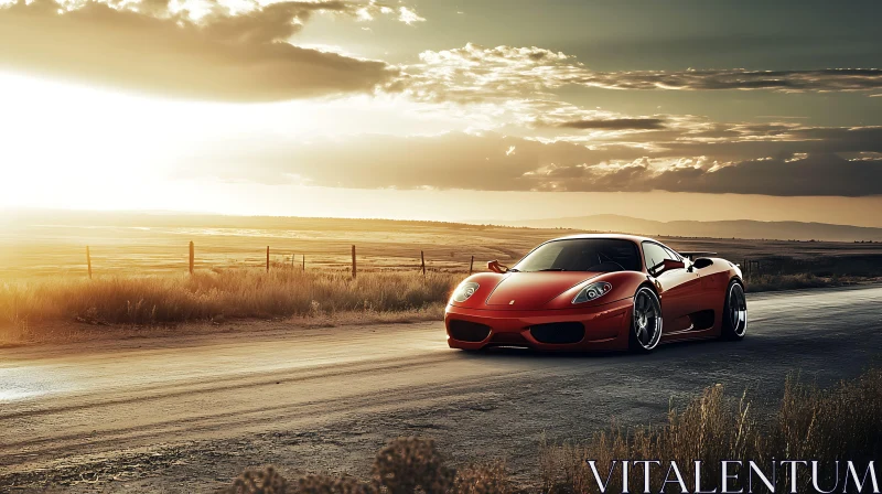 Luxury Car on Dusty Road at Sunset AI Image