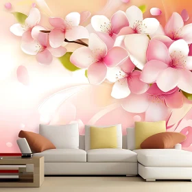 Cherry Blossom Wall Art in a Stylish Living Room