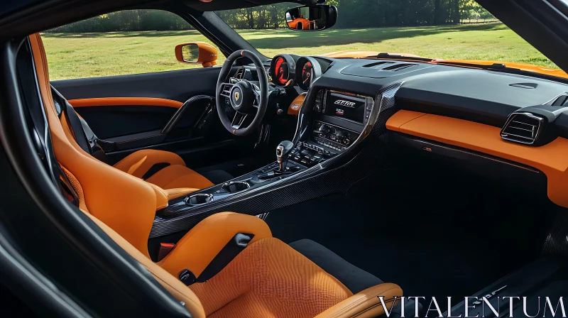 Luxury Orange Car Interior with Carbon Fiber Console AI Image