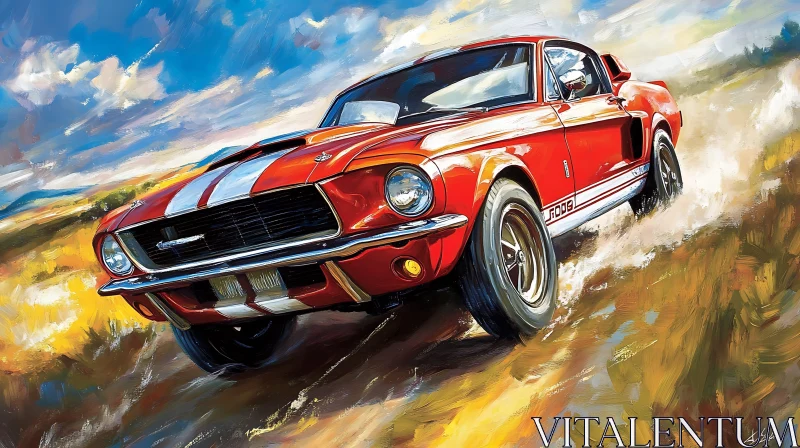 AI ART Vintage Red Muscle Car Painting in Action