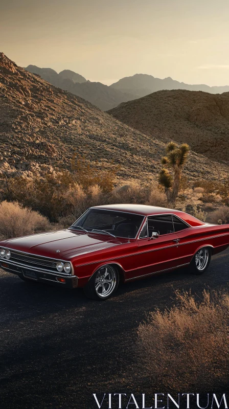 Vintage Car in Desert Landscape AI Image