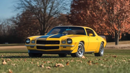 Vintage Yellow Car with Racing Stripes