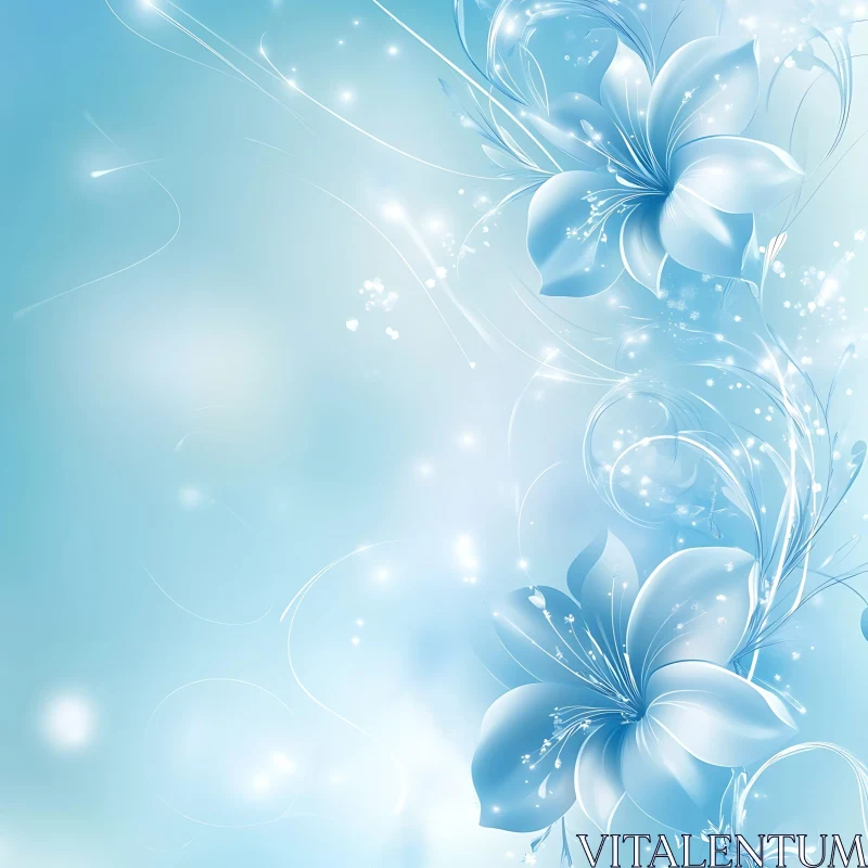 Abstract Floral Art with Blue Flowers AI Image