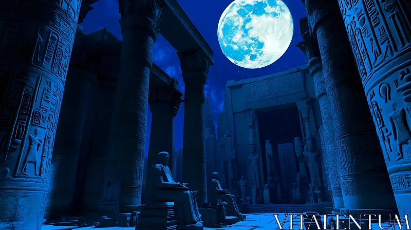 Ancient Egyptian Ruins Bathed in Moonlight AI Image