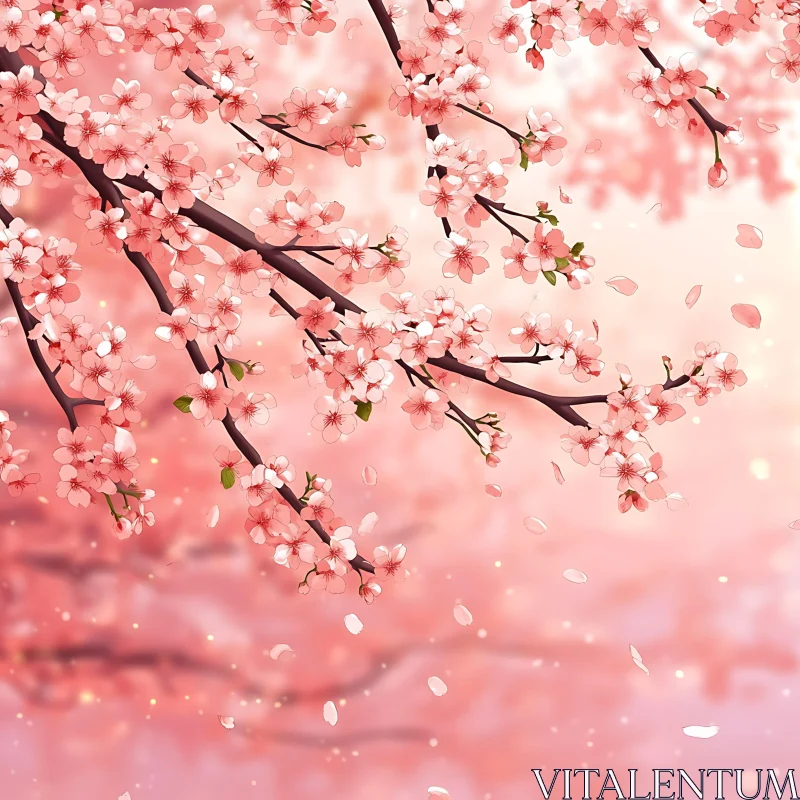 Tranquil Cherry Blossom Scene AI Image