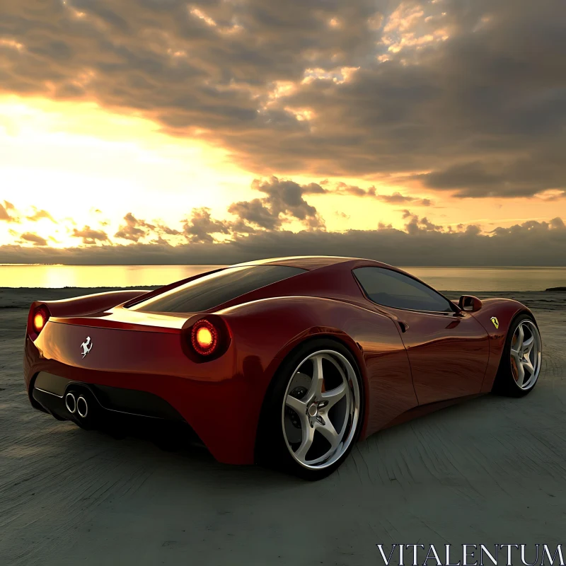 Luxury Sports Car by the Ocean at Sunset AI Image