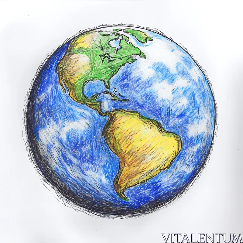 Hand-Drawn Globe with North and South America AI Image