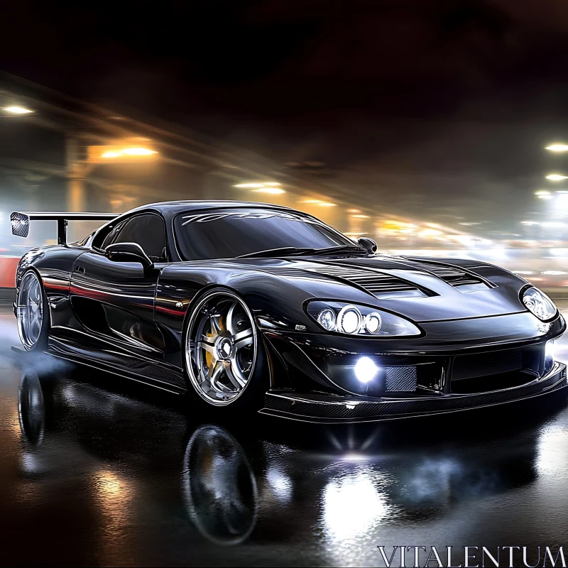 AI ART Polished Sports Car with Headlights On