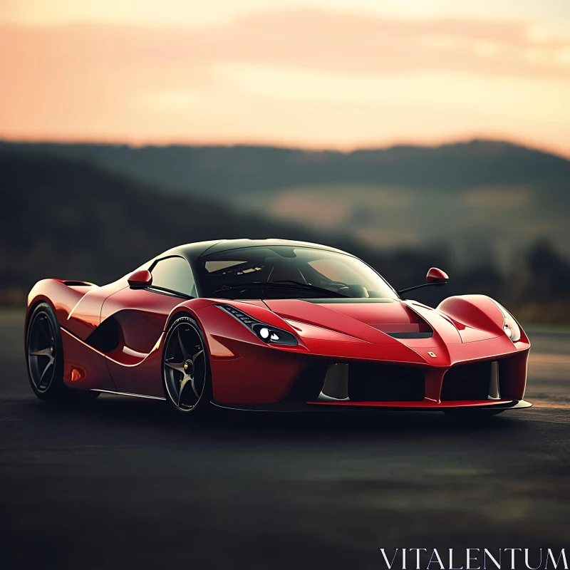 Luxury Red Sports Car at Sunset AI Image