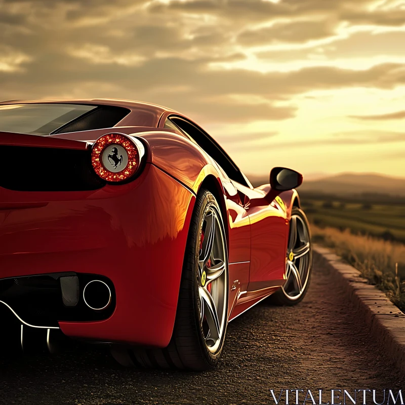 Luxury Red Car in Sunset Glow AI Image