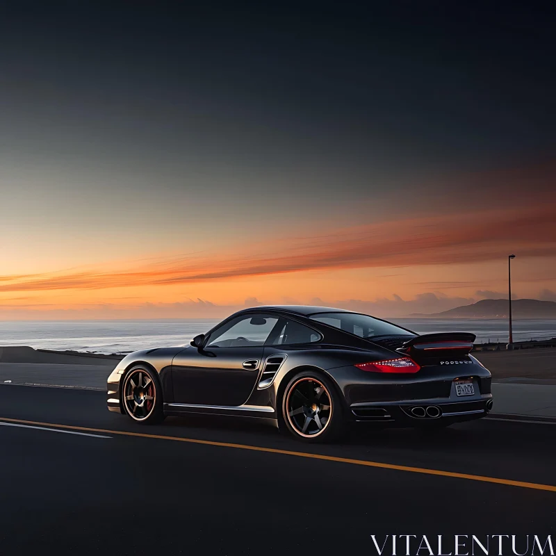 Luxury Sports Car Parked on Coastal Road AI Image