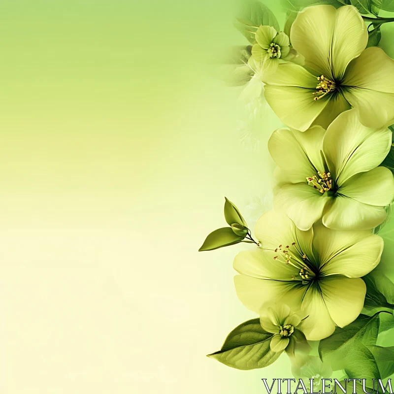 Botanical Illustration with Green Flowers AI Image