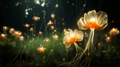 Enchanting Surreal 3D Landscape of Illuminated Floral Field