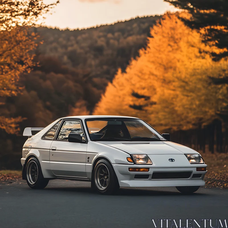 Vintage Toyota Against Autumnal Backdrop AI Image