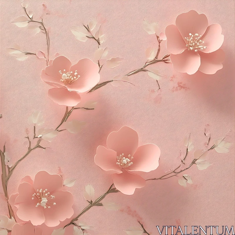 Delicate Floral Art with Pink Flowers AI Image