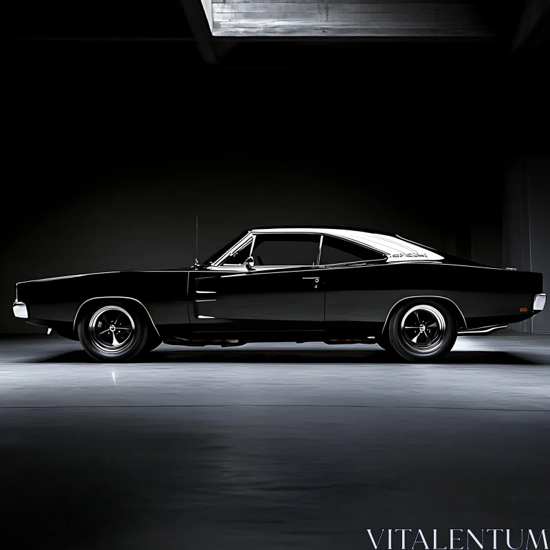 AI ART Vintage Black Muscle Car Side Profile