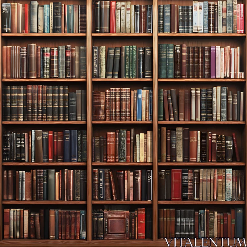 Elegant Library Shelves with Old Books AI Image