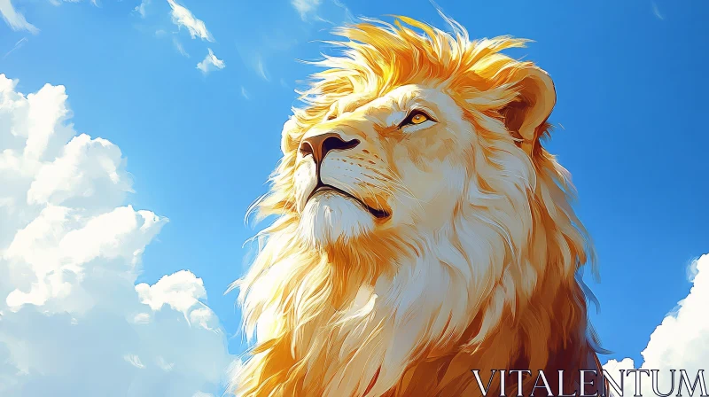 Regal Lion in Sunlit Portrait AI Image