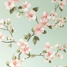 Cherry Blossoms and Pastel Green