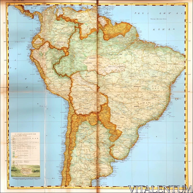 South America Geographic and Political Map AI Image