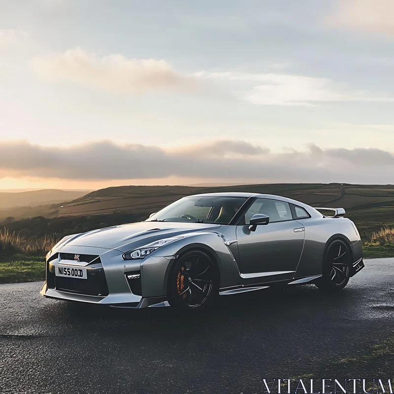 Elegant Silver Car on Open Road AI Image