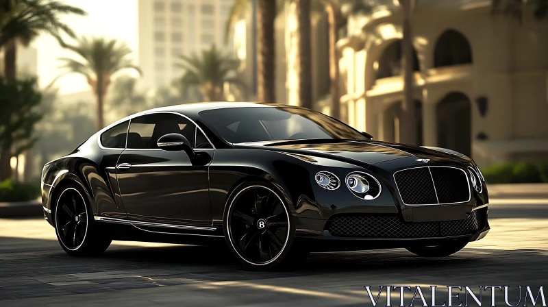 Luxurious Black Sedan in Cityscape AI Image