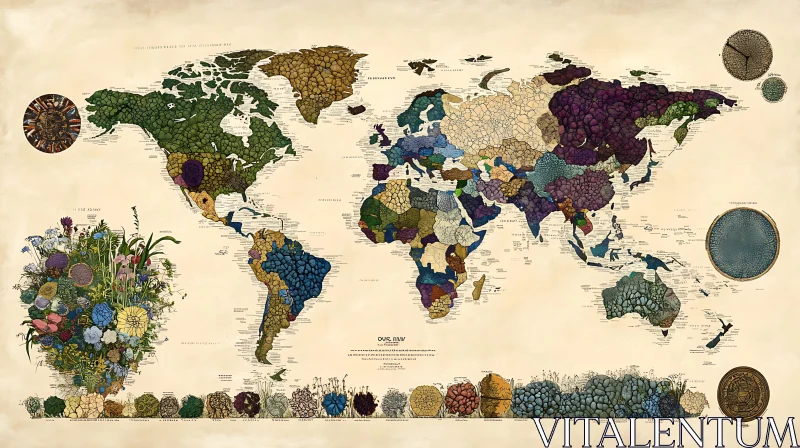 Floral and Botanical World Map Art AI Image