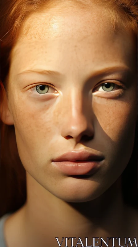 Captivating Portrait of a Freckled Girl with Red Hair - Detailed Hyperrealism AI Image