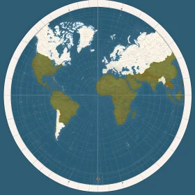 North Pole-Centered Azimuthal Equidistant World Map