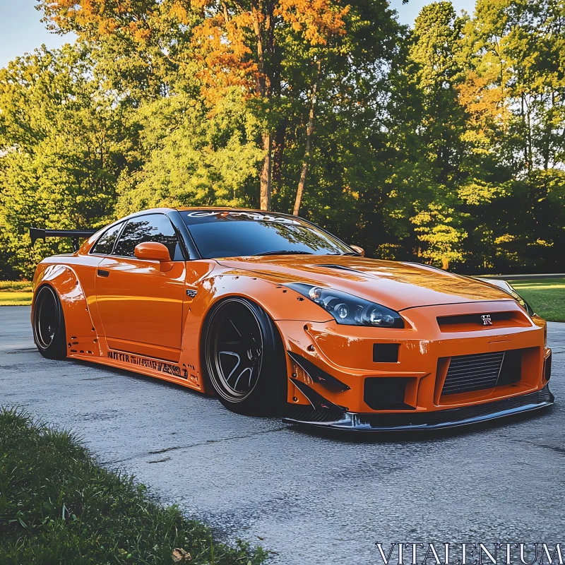 Orange Car with Custom Kit and Black Rims AI Image