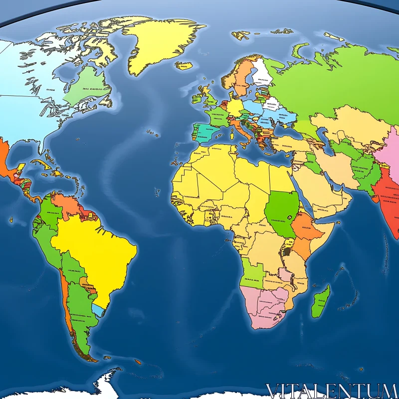 Colored World Map With Political Boundaries AI Image