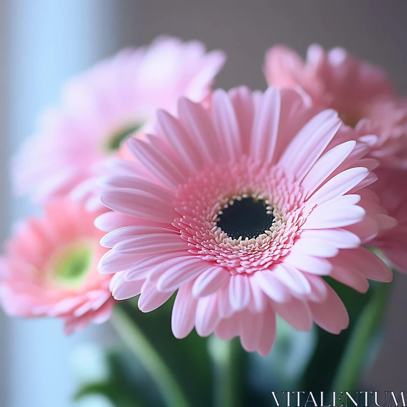 Macro Shot of Delicate Pink Gerbera Daisies AI Image