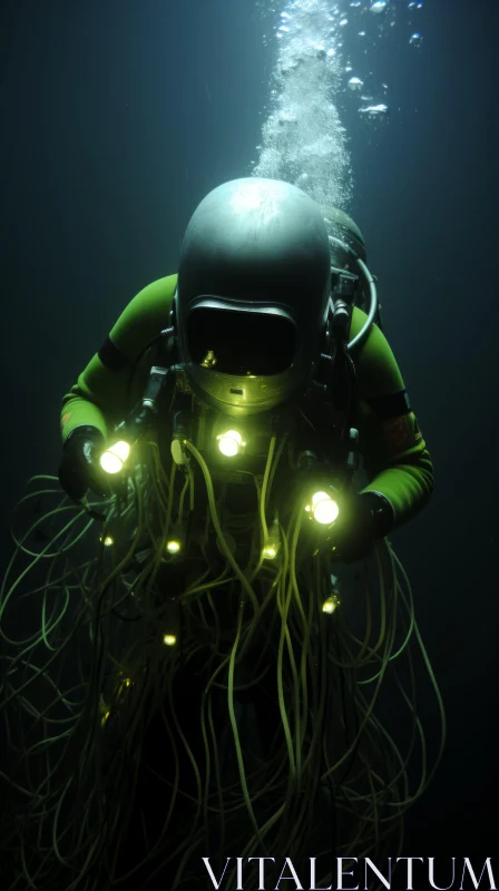 Scuba Diver in Dark Atmosphere with Light - Lovecraftian Influence AI Image