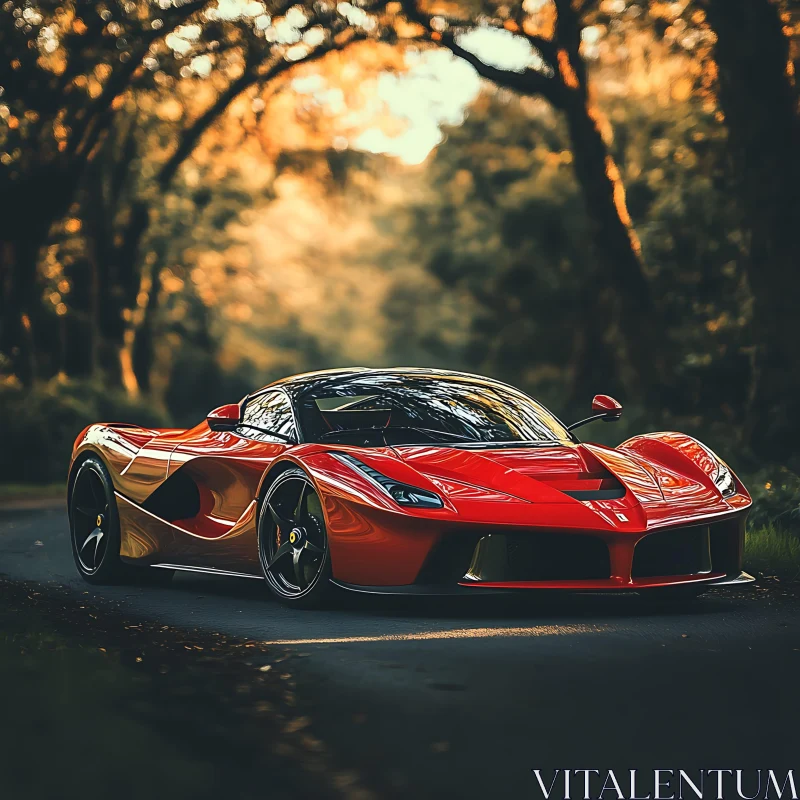 AI ART Luxury Red Sports Car in Nature