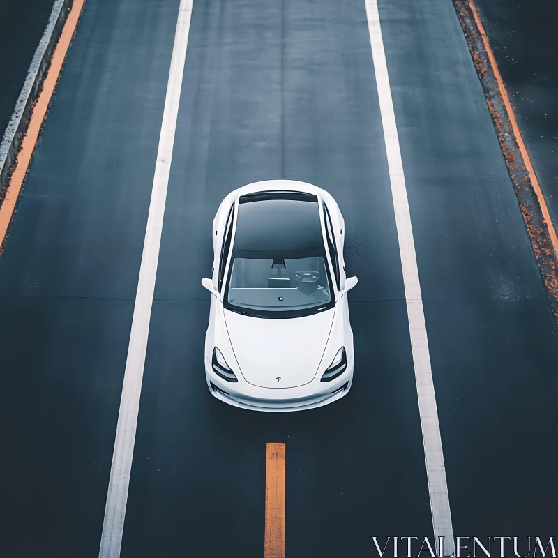 Top View of a Sleek White Car on the Road AI Image