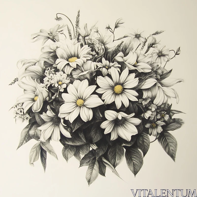 AI ART Intricate Black and White Flower Illustration