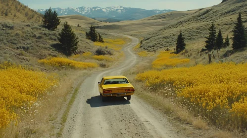 Scenic Drive Through Yellow Wildflower Fields