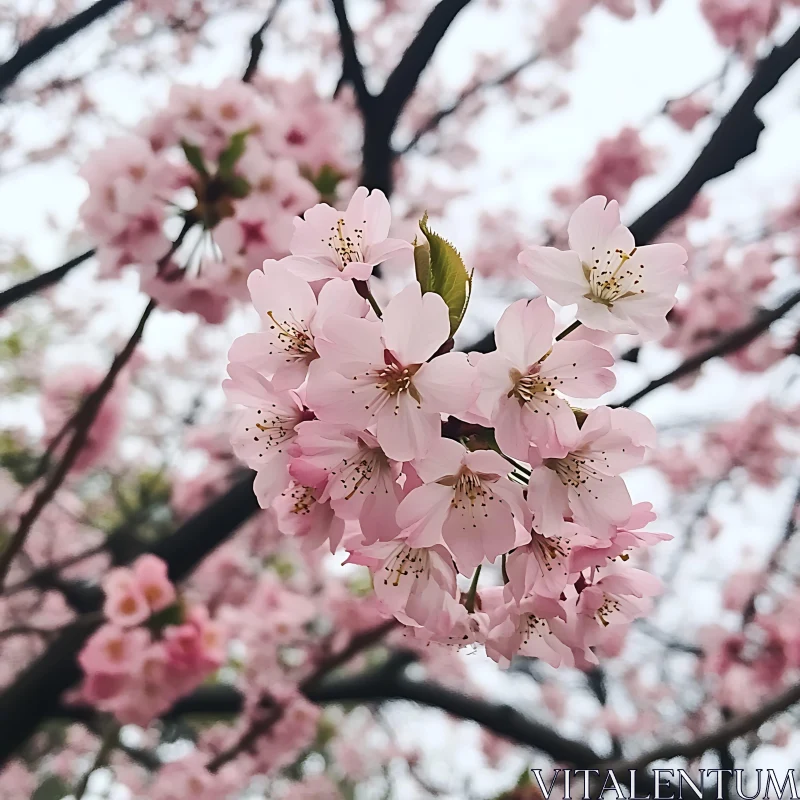 Serene Cherry Blossoms on Tree Branches AI Image