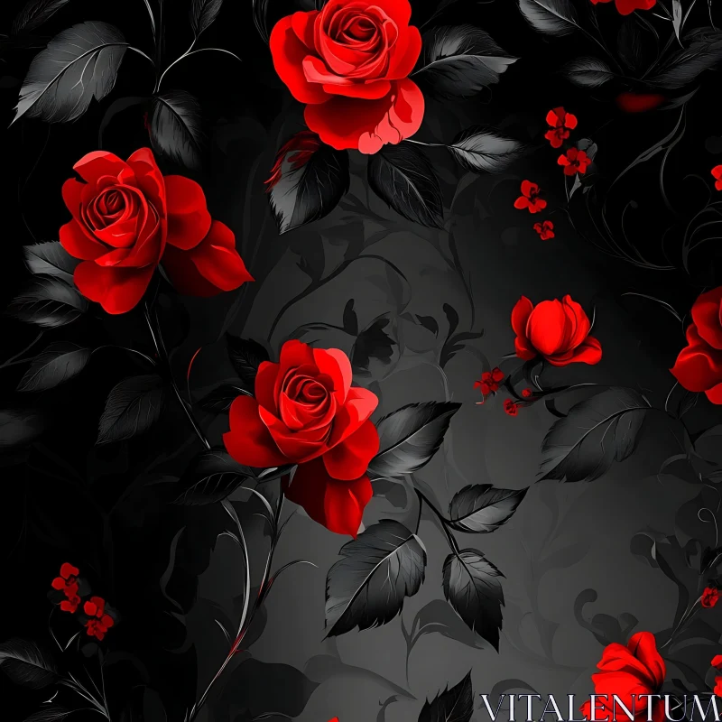 Red Roses Against Black Background AI Image