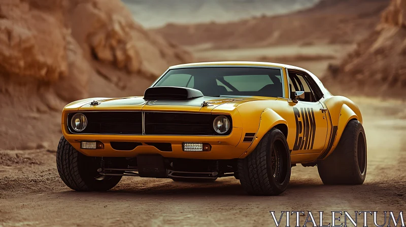 AI ART Vintage Muscle Car in Dusty Desert