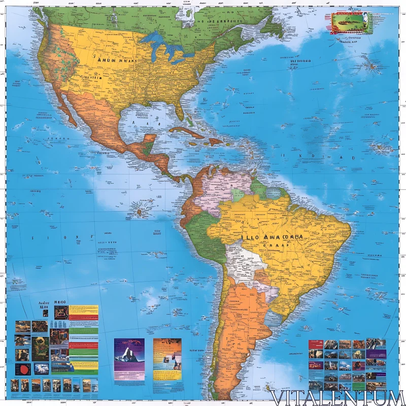 American Continents Political Map AI Image