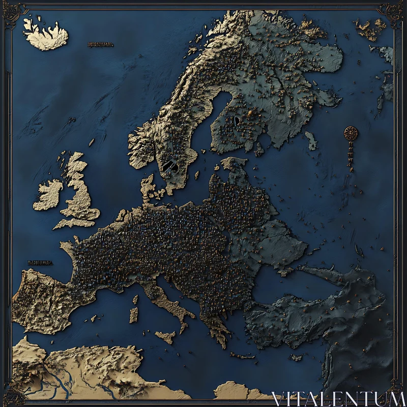 Geographical Elevation Map of Europe AI Image