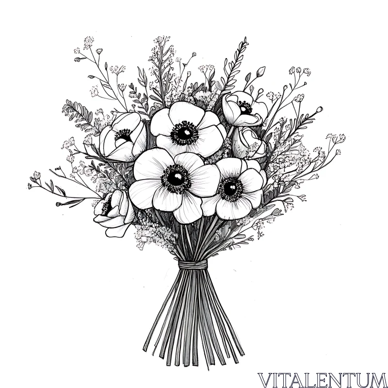 Intricate Line Art Flower Bouquet AI Image