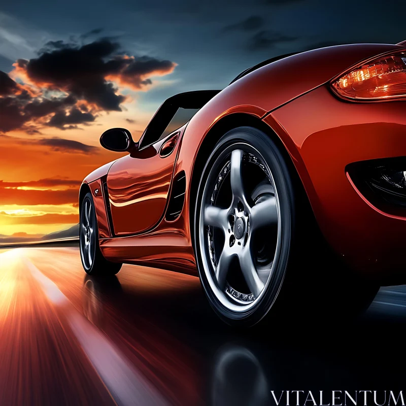 Speeding Sports Car at Sunset AI Image