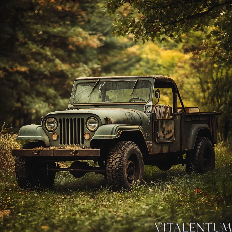 Classic Green Jeep in the Wilderness AI Image