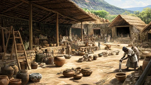 Traditional Market Scene in Ancient Village