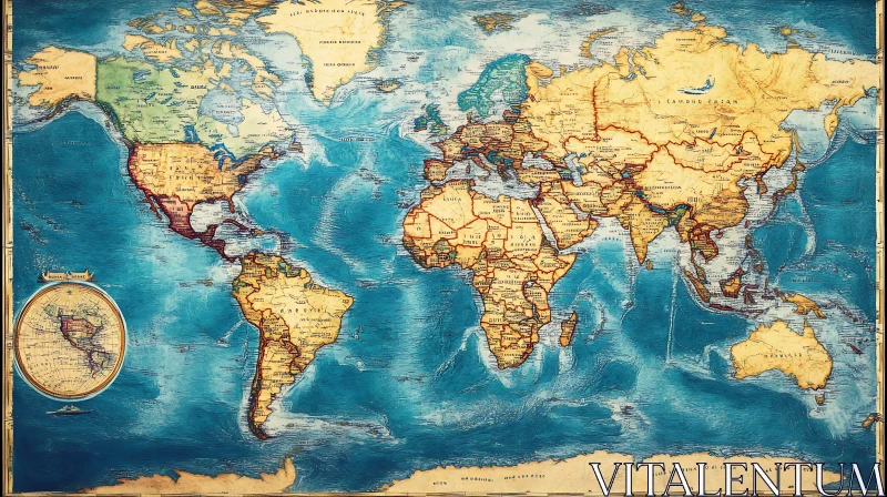 Detailed Vintage World Map AI Image