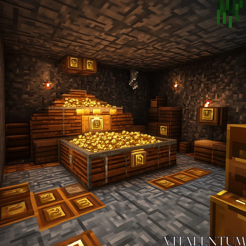 Golden Vault in a Pixelated World AI Image