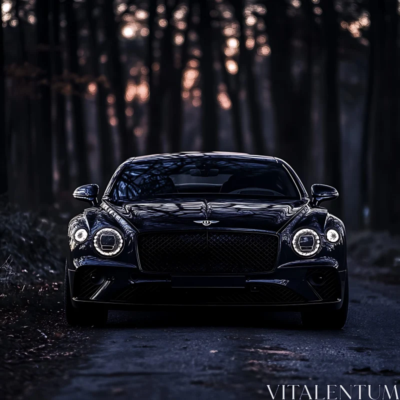 Elegant Black Car in a Dim Forest AI Image